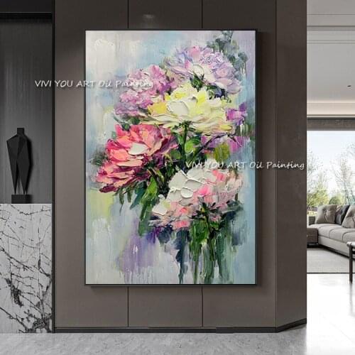 The Best Handmade Color Flower Mural Oil Painting On Canvas Wall Arts Picture For Living Room Decoration No Framed Artworks