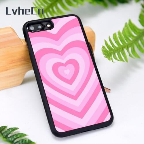 LvheCn Silicone Rubber Phone Case Cover for iPhone 6 6S 7 8 Plus X XS XR 11 12 Mini Pro Max Pink Heart Circle