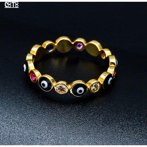 Fashion Muslim Islam Gold Ring Cute Creative Colorful Demon Eye Rainbow Zircon Ring for Female Girl Retro Christmas Gift