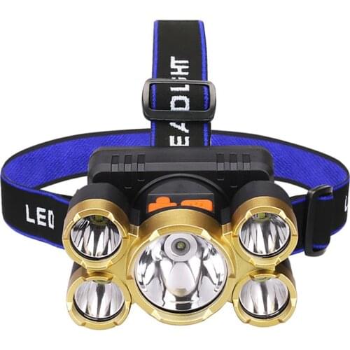 Powerful LED Headlight Headlamp 5LED T6 Head Lamp Sensor Flashlight Torch Head Light Battery Best For Camping, Fishing