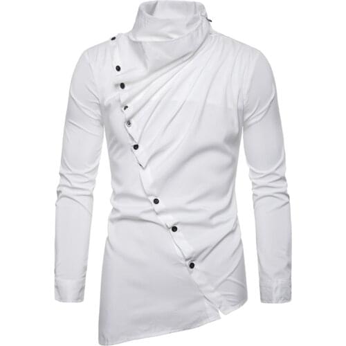 Spring Autumn mens long sleeve shirts fashion High street tide high neck shirt Solid Casual Hip hop Streetwear button shirt men