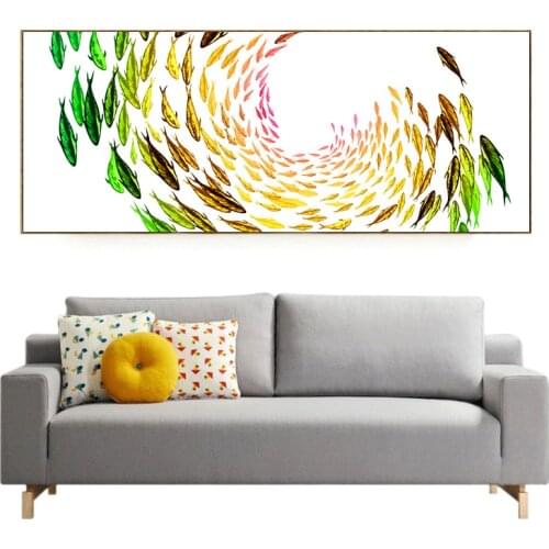 Nordic Simple Modern Abstract Thousand Fishes White Sturgeon School Mural Restaurant Entrance Bedroom Horizontal Wall Painting