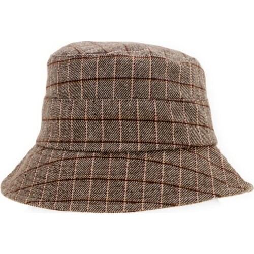 Winter hat for women new arrived thick woolen hat stripes and plaid pattern hat warm furry autumn bucket hats