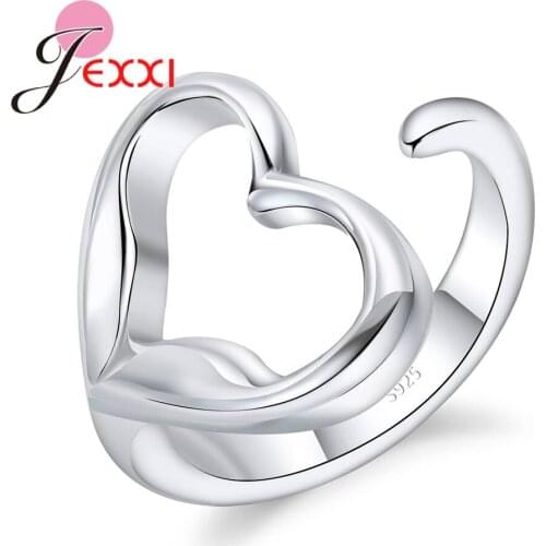 Wholesale Price 925 Sterling Silver Adjustable Opening Ring Simple Heart-Shaped Hollow Design For Women