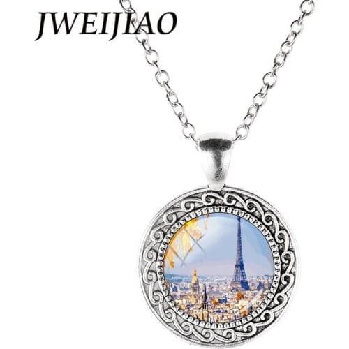 JWEIJIAO France La Tour Eiffel Necklace Romantic Paris Eiffel Tower Art Picture Glass Dome Pendant Necklace Jewelry Gift TB364