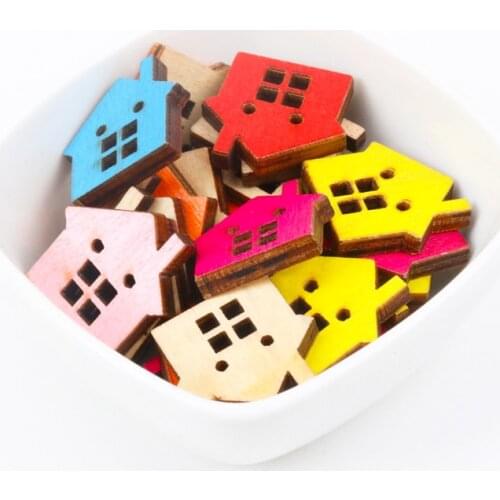 Natural Wooden House Shape Scrapbooking Button Handmade Accessory Home Decoration Craft DIY Botones 20pcs 22x23mm T0074-FD