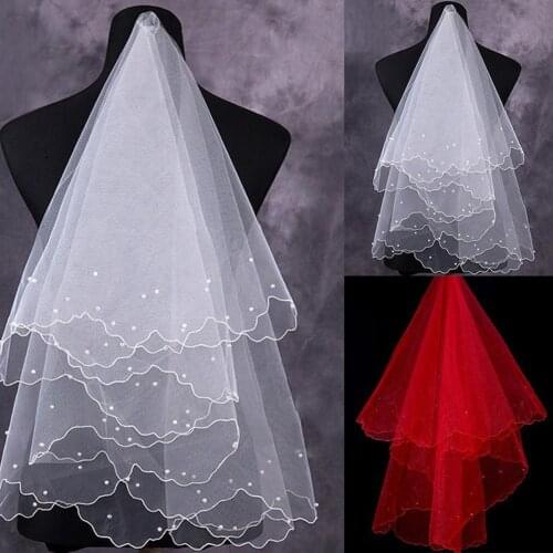 Romantic White Pearl Short Veil Bridal Elbow Wedding One-Layer Bride Veil