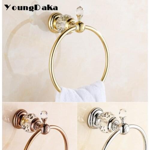 Luxury Crystal Brass Goldle Towel Ring,Towel Holder, Towel Storage Bathroom Accessories Home Decoration Hardware Free Shipping