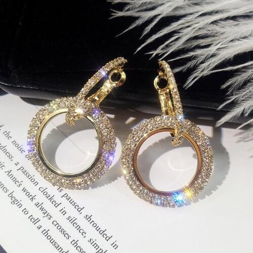 Luxury Round Hanging Earrings For Women Crystal Big Dangle Earring Wedding Jewelry Statement pendientes