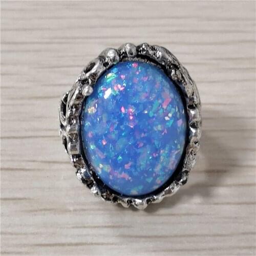 Luxury Blue Opal Multicolor Couple Wedding Rings Engagement Rings for Women Silver Color Hollow Pattern Classic Jewelry J387