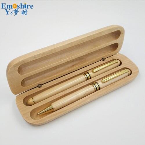 Woode Roller Ball Pen Fountain Pen BallPoint Pen With Gold Clip Wooden Pencil Case Custom Business Gifts With Pencil Box P664