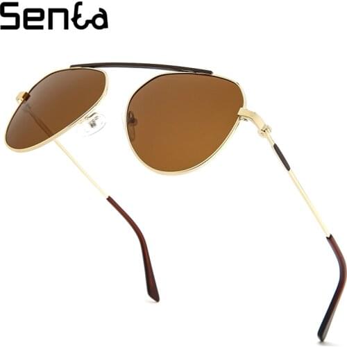 Vintage luxury brand designer metal pilot woman brown shades sunglasses man fashion polarized UV400 driving anti-glare glasses