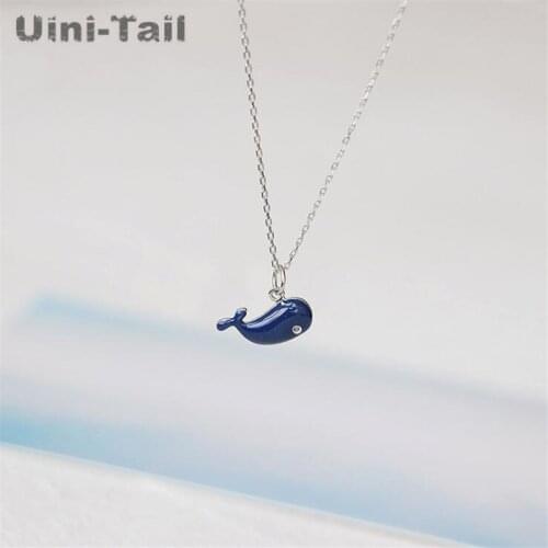 Uini-Tail hot new 925 sterling silver blue epoxy cute little whale necklace Korean fashion tide flow sweet high quality GN297