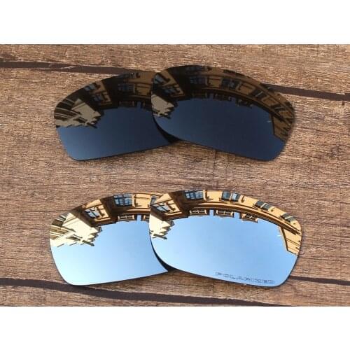 Vonxyz 2 Pairs Stealth Black & Chrome Mirror Polycarbonate Replacement Lenses for-Oakley Fives Squared Frame