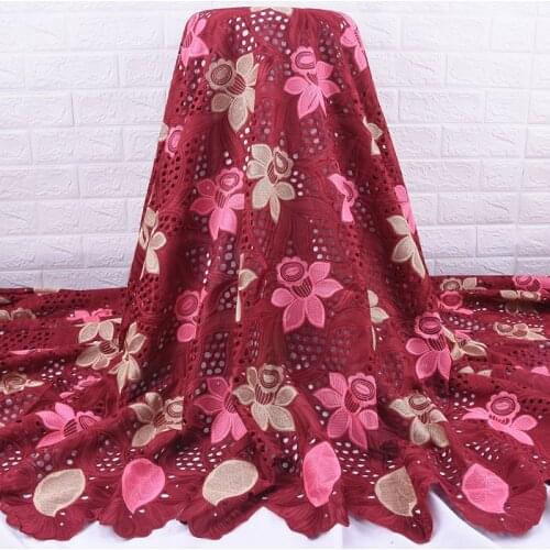 Zhenguiru New Red 100% Cotton High Quality African Lace Fabric Swiss Voile Lace Embroidery Nigerian Fabric For Women Party A1965