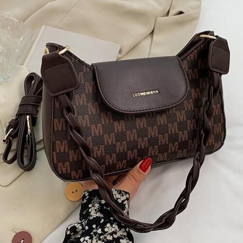 Retro Letter Pu Leather Armpit Baguette Crossbody Bag for Women 2021 New Shoulder Handbags and Purses Female Travel Bag