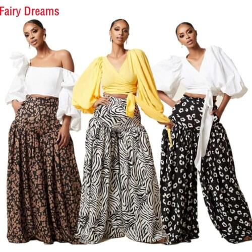 African Style Digital Printing Womens Loose High Waist Wide Leg Culottes Pants Fashion Casual Wear Long Zipper Trousers Ankara
