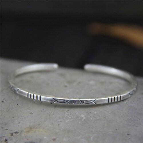 Thai manual S925 pure silver contracted fine silver bracelet Thai silver restoring ancient ways open female hand ring