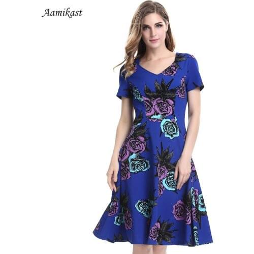 Women Dresses New Fashion 2018 V-neck Short Sleeve Retro Rockabilly Floral Swing Bowknot Tunic Vestido
