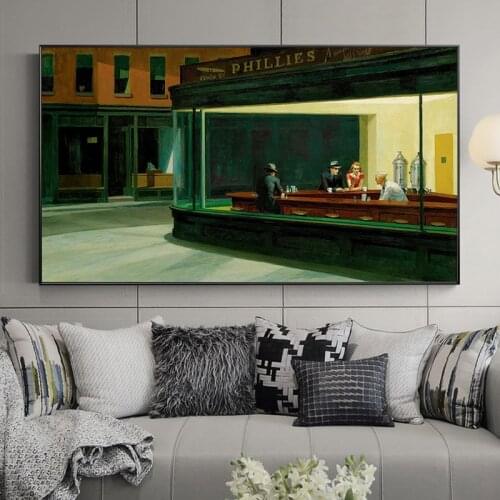 Famous painting Edward Hopper Nighthawks Canvas painting Posters and Prints Wall Art for Living Room Home Decor (No Frame)