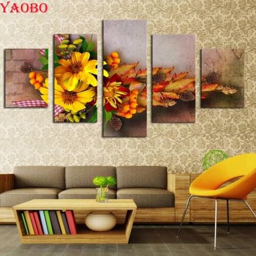 2019 New Arrival 5D DIY Diamond Painting 5 Piece Sunflower Full Square Round Mosaic Diamond Embroidery Flowers 3d Cross Stitch