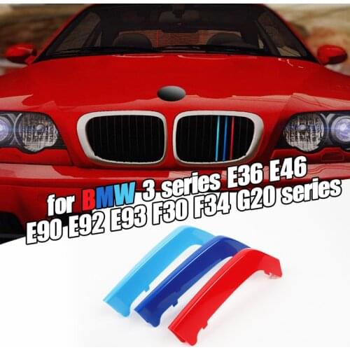 3pcs Car 3D M Styling Front Grille Trim Bumper Cover Strip Strips Stickers Cover for BMW 3 Series GT E92 E46 E90 F30 F34 G20 E36