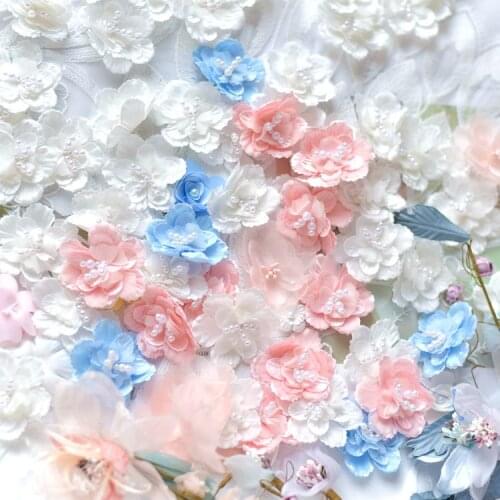 30Pcs/Lot Multicolor3D Beaded Lace Flower Patch Wedding Dress Headdress Bag Clothes Handmade DIY Applique Decoration