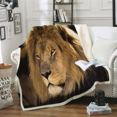 Animal Lion 3D Blanket Sherpa Cartoon Print Warm Bed Throw Blanket for Sofa Bedding Dropship