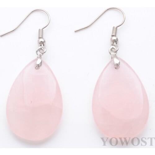 4 Pairs Female Earrings Hanging Fashion Jewelry Anniversary Gift Teardrop Natural Stone Rose Quartz Beads Drop Earring QR3470