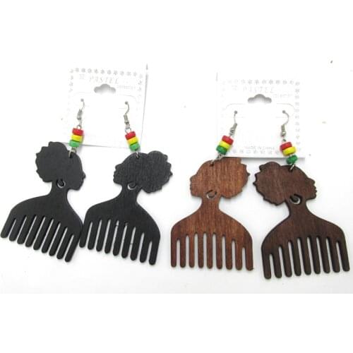 Free Shipping! 2017 Rasta Beads Afro Comb Wood Earrings