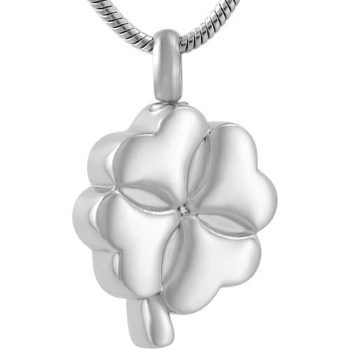IJD9556 Heart Clover Stainless Steel Cremation Urn Necklace Jewelry Engravable Keepsake Memorial Pendant For Women &Men