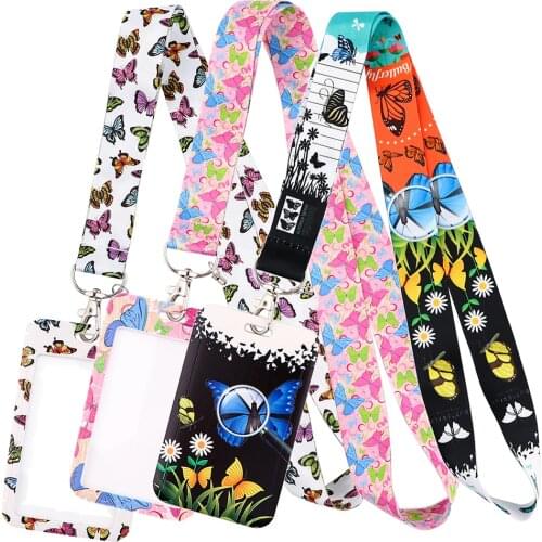 DZ2252 Butterfly Charm Lanyard For Keychain ID Card Cover Pass Woman Mobile Phone USB Badge Holder Keys Neck Straps Accessories