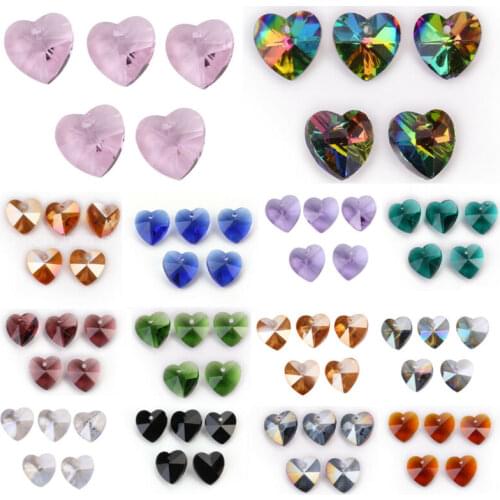 10pcs 14mm Charms Heart Faceted Crystal Glass Loose Spacer Beads Jewelry Pendant