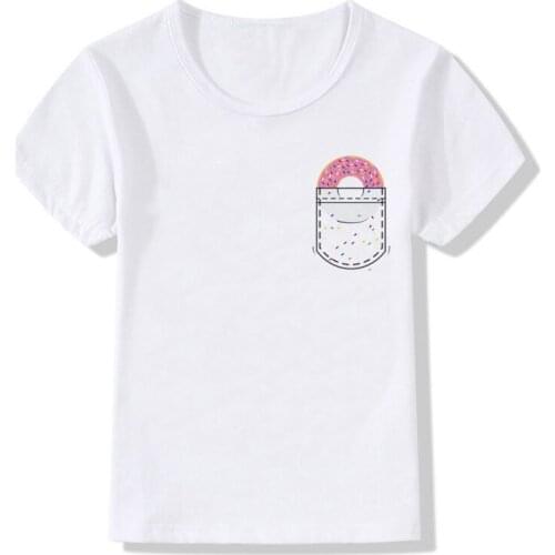 Children T-shirt girl jacket pocket donuts summer casual cute funny O-neck short sleeve girl T-shirt baby clothes kids clothes