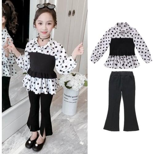 Childrens Clothing Ins new girls autumn suit Fashion polk dot Suit+Pant two-piece outfit Korean children Spring wear ST19099