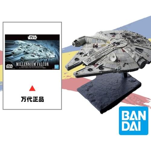 Bandai Star Wars Figure PVC 1/144 Classic Spaceship Millennium Falcon Assembly Model Mandalorian Anime Figure Model Toy