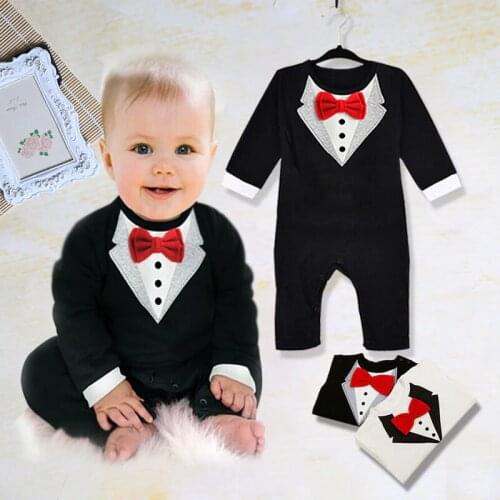 2019 Newborn Baby Boy Bow Tie Gentleman Jumpsuit Romper Clothes Outfits formal party clothes gentleman rompers