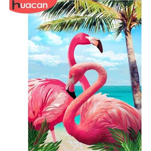 HUACAN 5D Diamond Embroidery Painting Flamingos Animal Handmade Gift Full Drill Square Sale Mosaic Summer Needlework Home Decor
