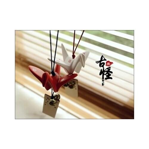 Ceramic paper crane wind chimes, wishing cards, ornaments, wind bells, glass bells, windchimes, free shipping