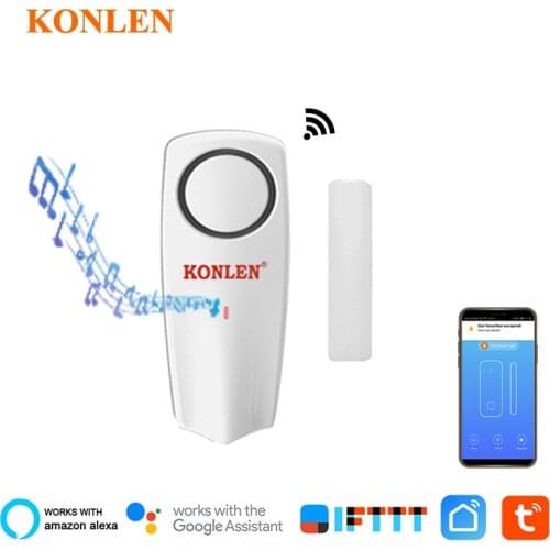KONLEN Tuya WIFI Door Sensor Smart Life Wireless Window Open Alarm Magnetic Detector Home Intruder Entry App Alert Alexa Ifttt