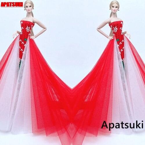 Red Wedding Dress For Barbie Doll Clothes Big Dresses Outfits Evening Party Gown For 1/6 BJD Accessories Toys For Children
