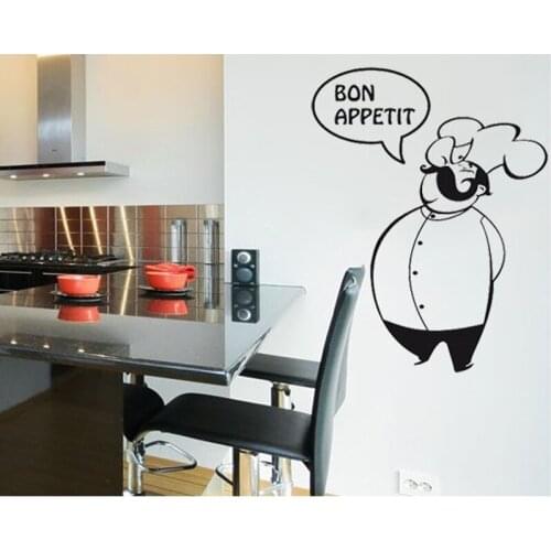 KUCADA cartoon chef man good appetite wall sticker home decoration for kitchen sticker mural art decal diy black WP1111