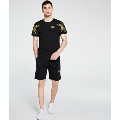 Summer Mens Sports Suit 2 Piece Short Sleeved Print T-Shirt + Knee-Shorts jogging fitness Euro Size Outdoor Casual Track Suit