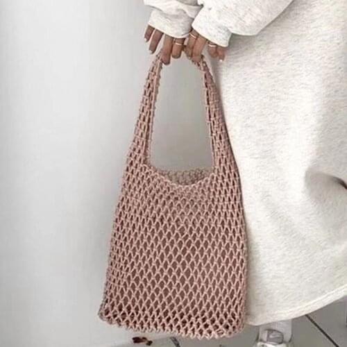 Summer Vacation Casual Bags Handmade Woven Shoulder Bag Beach Bag Hollow Out Ladies Net Tote Handbags