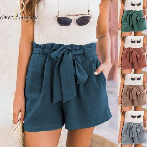 Summer Women Shorts Comfy Drawstring Splice Casual Elastic Waist Pocketed Loose Short Feminino Pantalon Corto Mujer New 2021