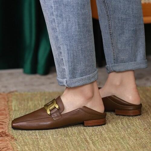 Spring/Summer 2021 Fashion Light Shoes Flat Women 100% Leather Loafers Square Toes Flats Black/Beige/Brown Soft Walking Shoes