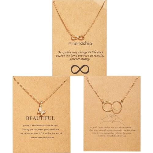 Fashion Minimalist Gold Circles Butterfly Infinite Necklaces with Card Girl Friend Necklace for Women Men Bijoux Friendship Gift