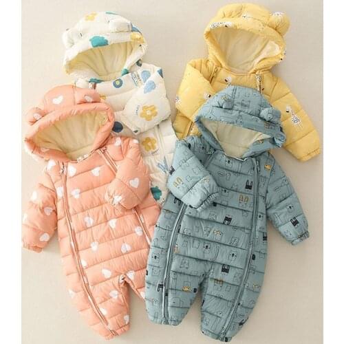 Autumn and winter baby cotton climbing baby cotton clothing jumpsuit out to wear newborn plush thick