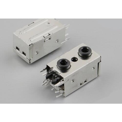 PJ-394A headphone jack 8 pin 2 fixed foot 3.5MM socket female power socket double hole