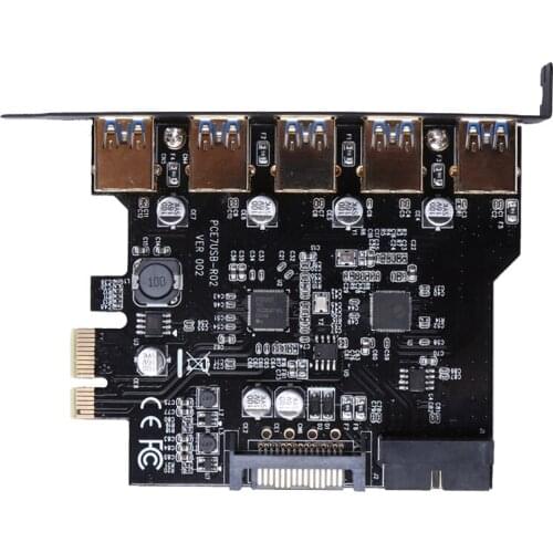 Super Speed PCI-E to USB 3.0 19-Pin 5 Port PCI Express Expansion Card Adapter SATA 15Pin Connector with Driver CD for Desktop